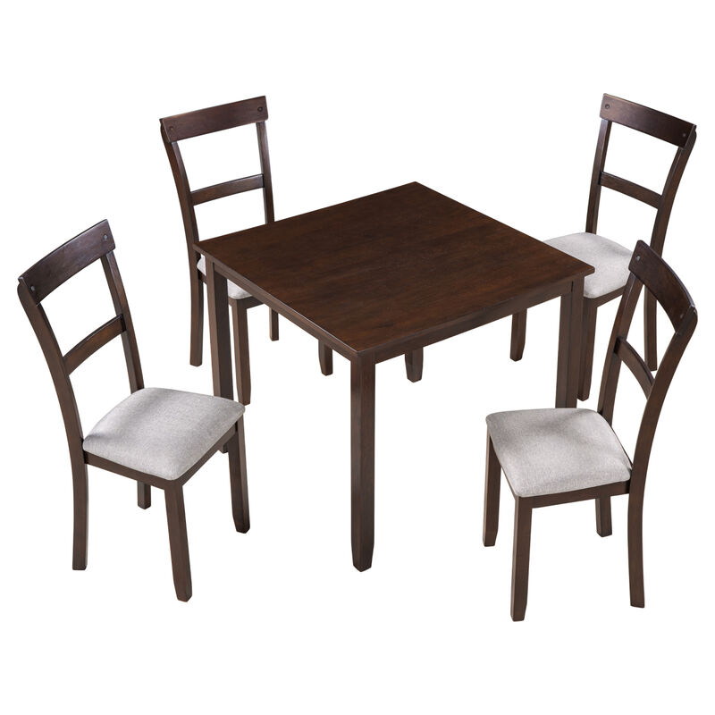 5 Piece Dining Table Set Industrial Wooden Kitchen Table and 4 Chairs