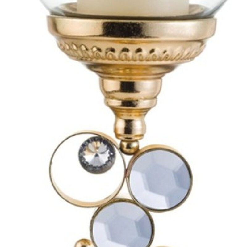Homezia 18" Gold and Faux Crystal Bling Tabletop Hurricane Candle Holder