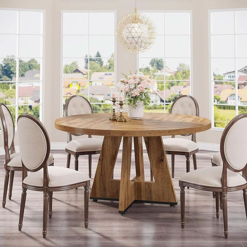 ShipItFurniture 47-Inch Round Solid Wood Dining Table Burlywood Farmhouse image number 6