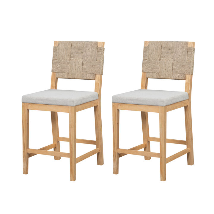 Merax Set of 2 Bohemian Bar Chairs  Solid Rubber Wood Frame with Hand
