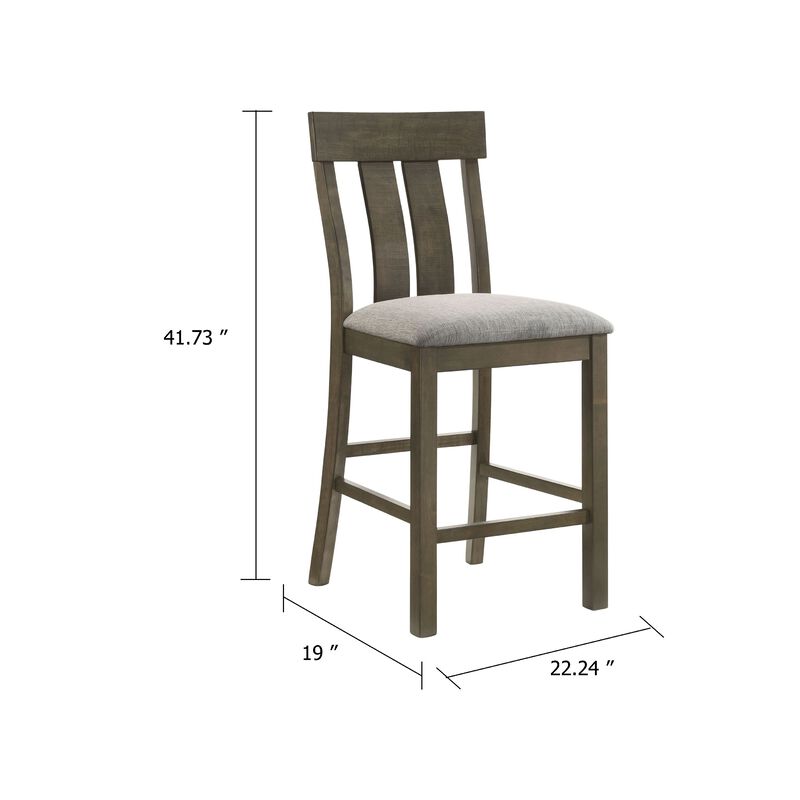 Omal Counter Height Dining Chair Set of 2, Brown Slatted Back, Gray Fabric image number 5