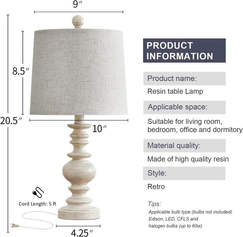 ShipItFurniture Antique White Rustic Table Lamps Twin Pack Deluxe image number 7