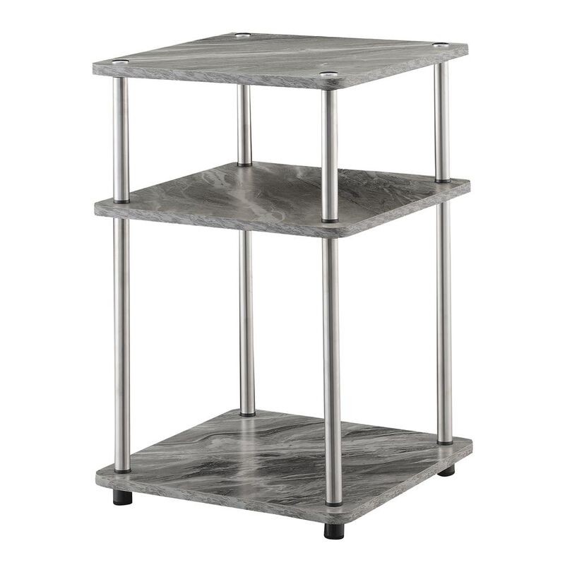 Convenience Concepts Designs2Go No Tools 3 Tier End Table, Faux Gray Marble/Chrome