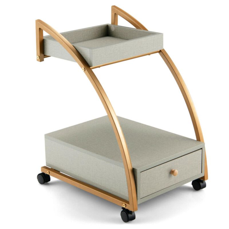 Hivvago Modern 2-Tier Rolling End Table with Tray Top and Pull-Out Drawer-Gray