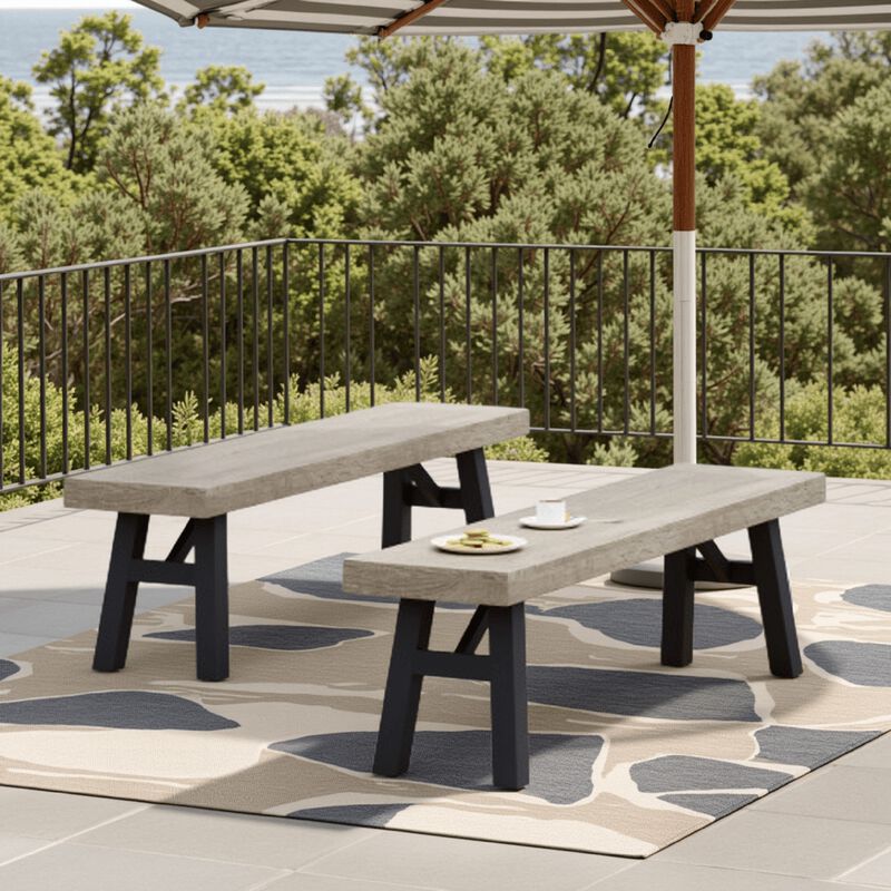 Wren Outdoor Bench Set of 2, Slat Panel, 63 Inch Gray Acacia Wood - Benzara