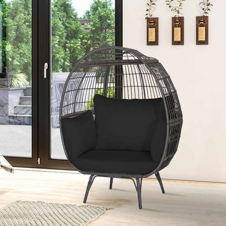 Oversized Patio Rattan Egg Lounge Chair with 4 Cushions