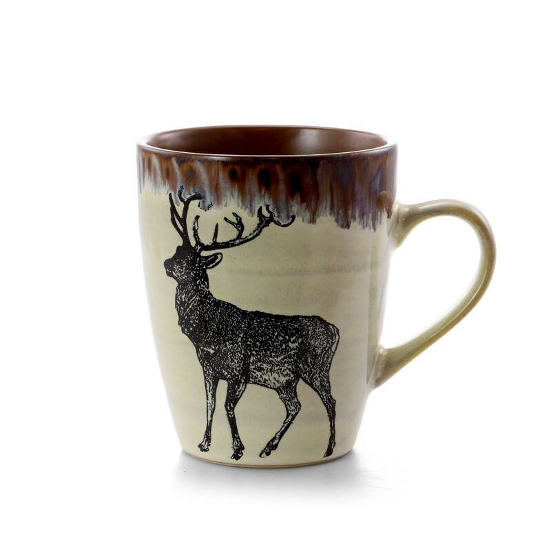 Elama Majestic Elk 16 Piece Luxurious Stoneware Dinnerware with Complete Setting for 4