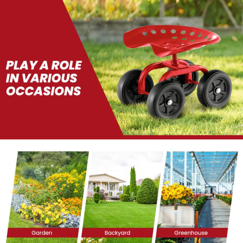 Hivvago Garden Rolling Workseat with 360&deg; Swivel Seat and Adjustable Height