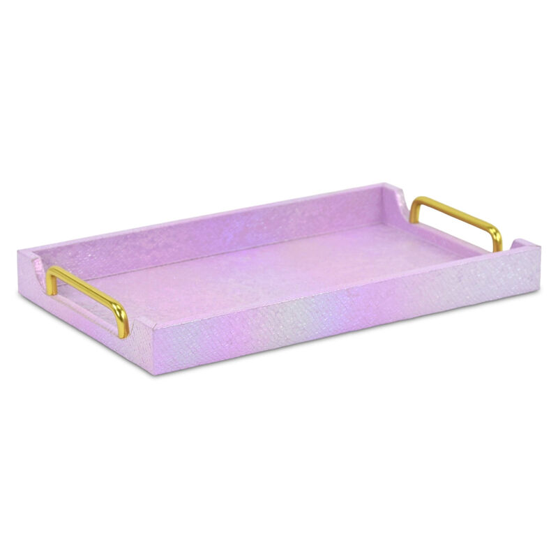 HomeRoots 16" Pink Faux Shagreen Serving Tray With Handles image number 2