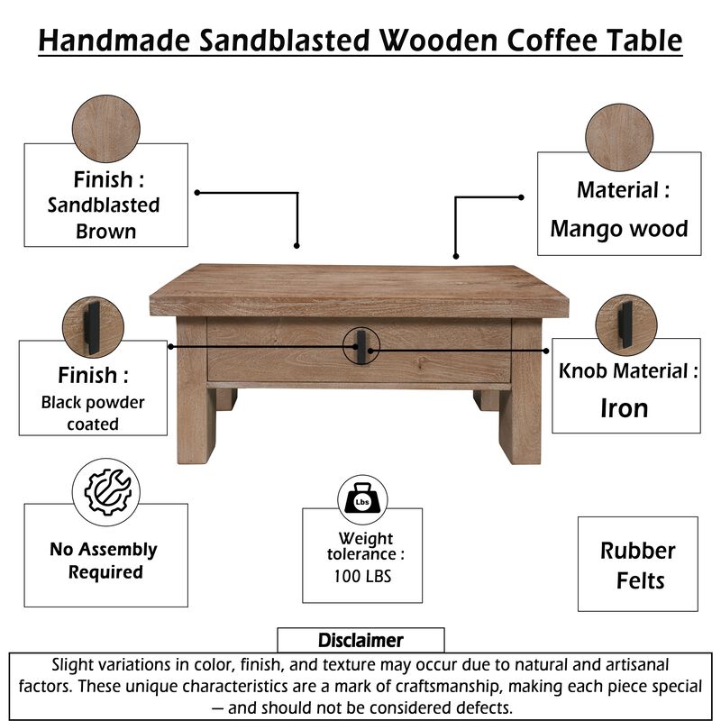 Les 36 Inch Square Coffee Table with Panel Legs, 2 Storage Drawers, Matte Brown Mango Wood, Black Handles image number 5