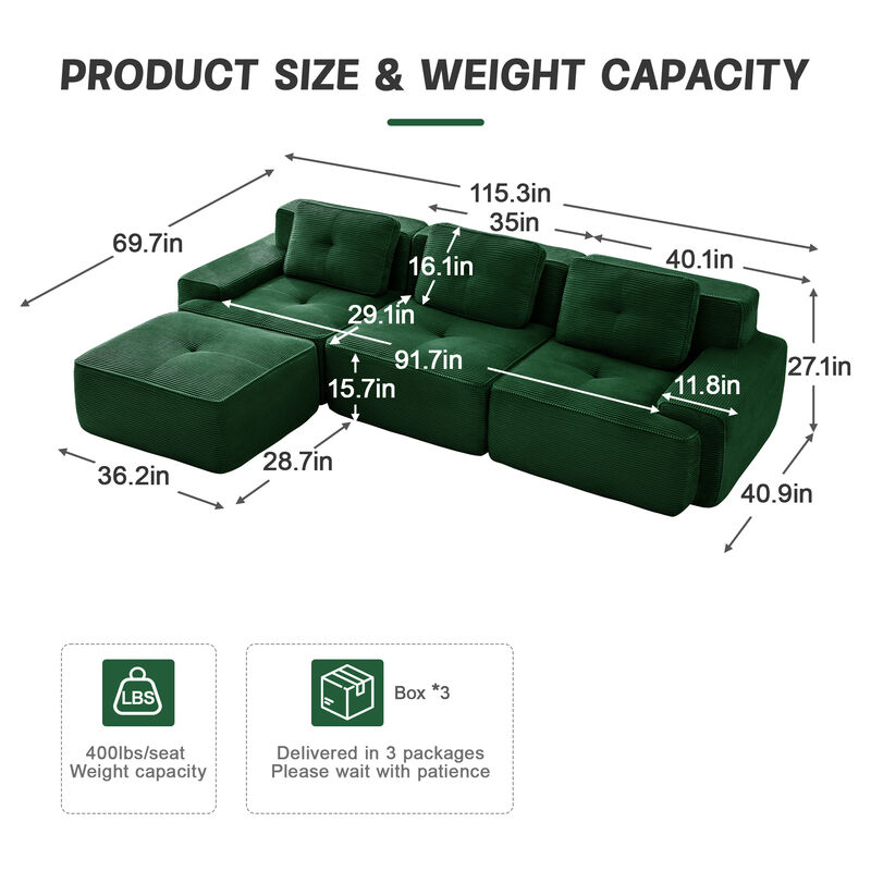 Jonvar 117" Modern L-Shaped Modular Sectional image number 7