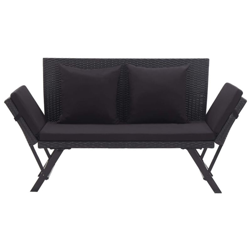 vidaXL Garden Bench with Cushions 69.3" Black Poly Rattan