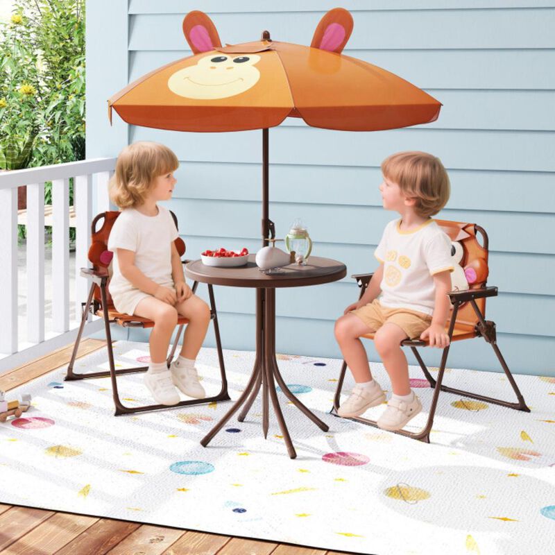 Hivvago 4 Pieces Kids Picnic Set with 2 Folding Chairs and Height Adjustable Umbrella
