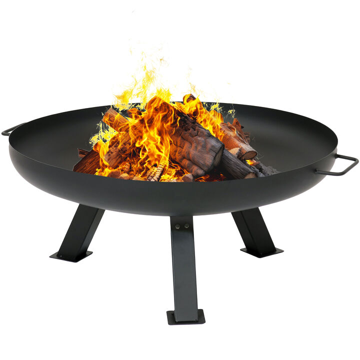 Sunnydaze 29.25 in Rustic Steel Tripod Fire Pit with Protective Cover - Black