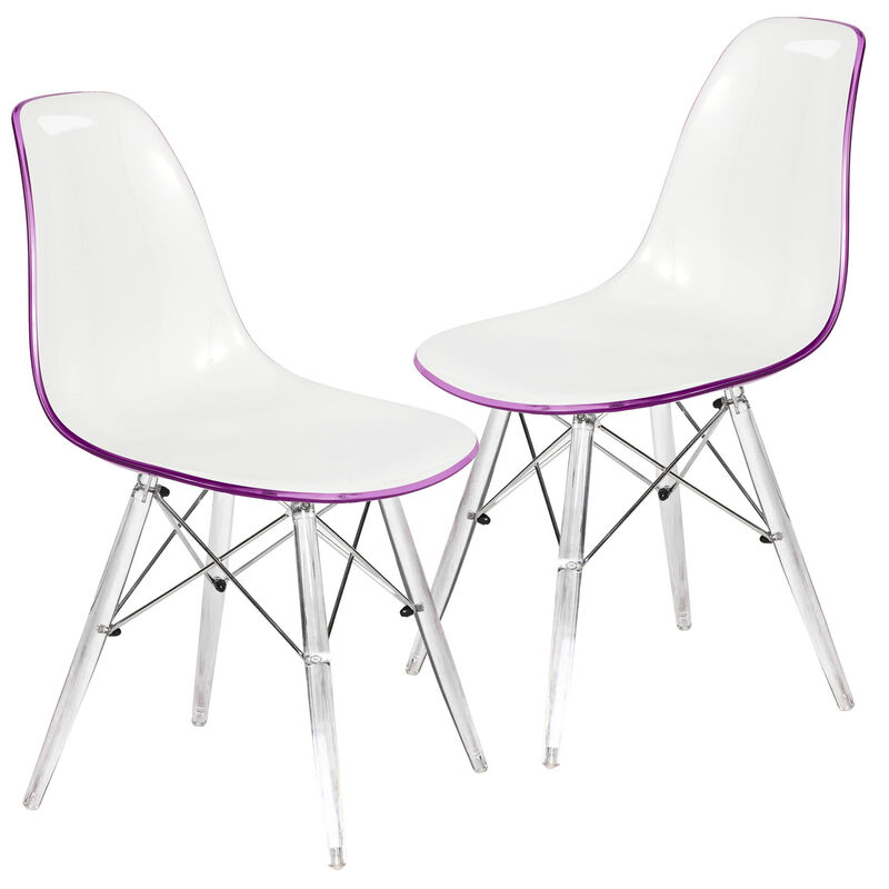 LeisureMod Dover Plastic Molded Modern Dining Side Chair with Acrylic Base, Set of 2