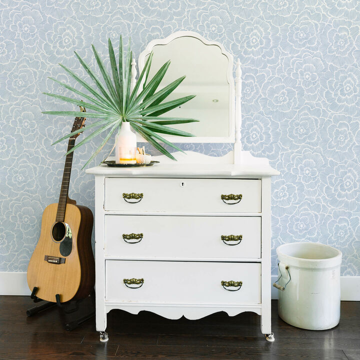 Periwinkle Blue Textured Floral Wallpaper (Set of 2)