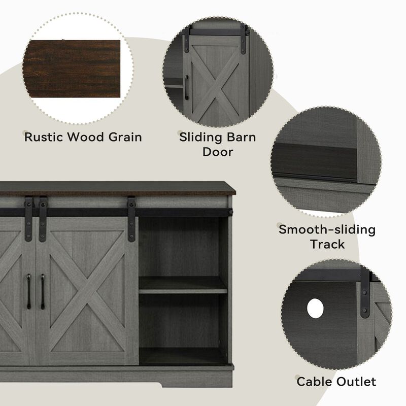 56 Inches Farmhouse TV Stand Cabinet with Sliding Doors Entertainment Center Media Console Cabinet for Living Room