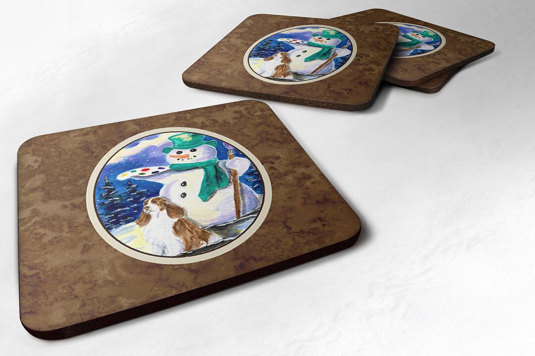 Caroline's Treasures SS1001FC Artist Snowman with Springer Spaniel Foam Coasters Set of 4 (Set of 4), 3.5 H x 3.5 W, Multicolor