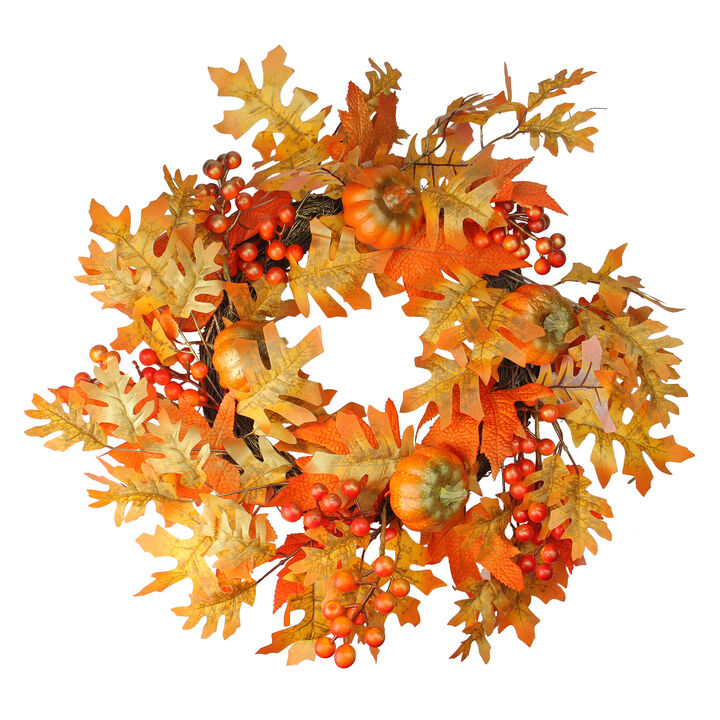 Autumn Leaves  Pumpkins and Berries Artificial Thanksgiving Wreath  22-Inch  Unlit
