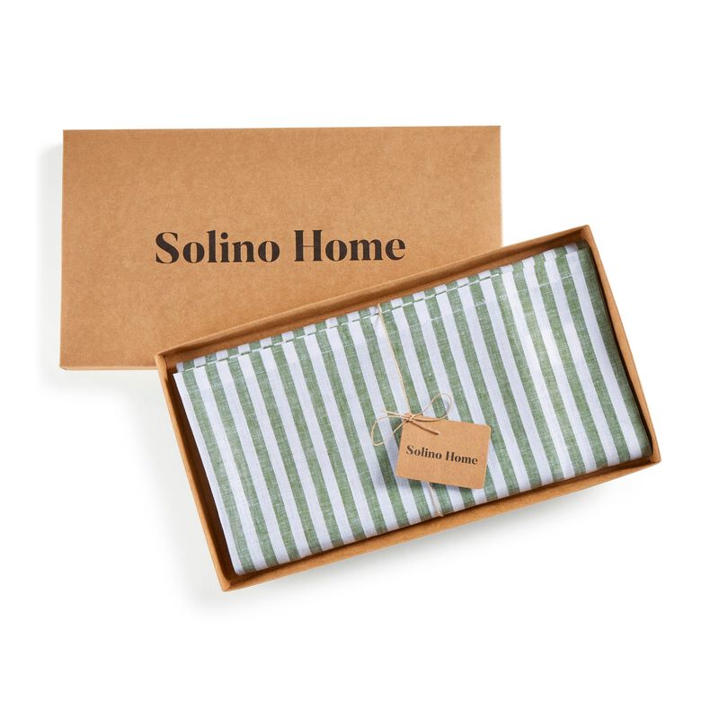 Solino Home Amalfi Stripe 100% Linen Table Throw &ndash; Handcrafted, Machine Washable, Perfect for Holiday and Everyday Dining