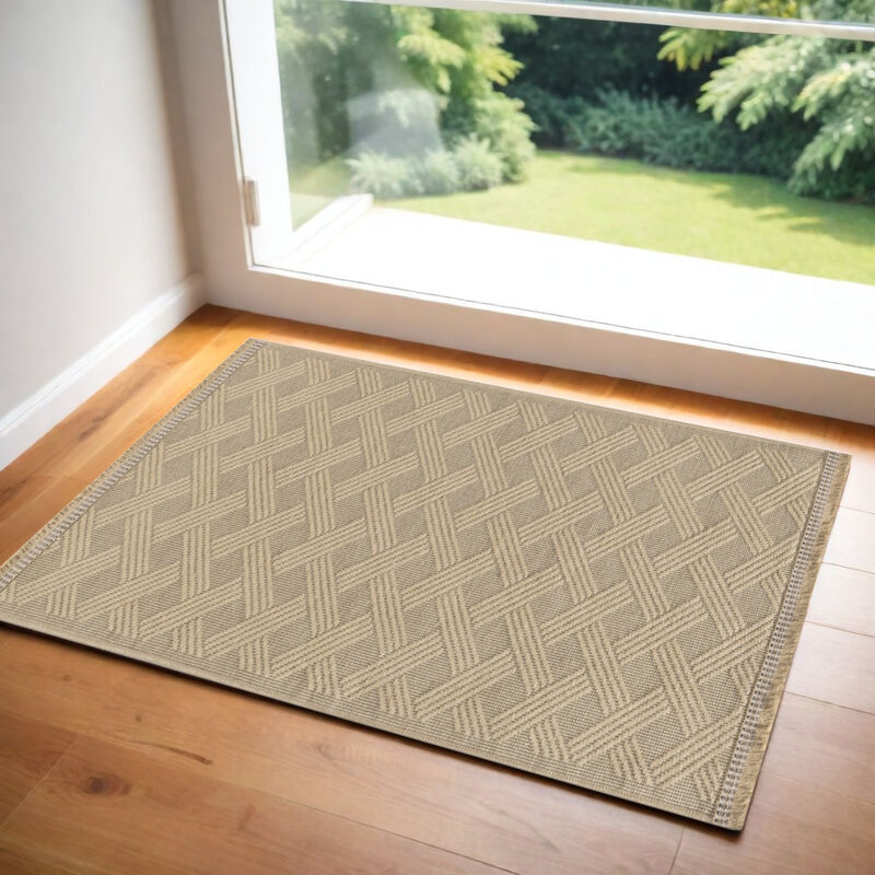 HomeRoots Geometric Flatweave Non Skid Area Rug With Fringe image number 1
