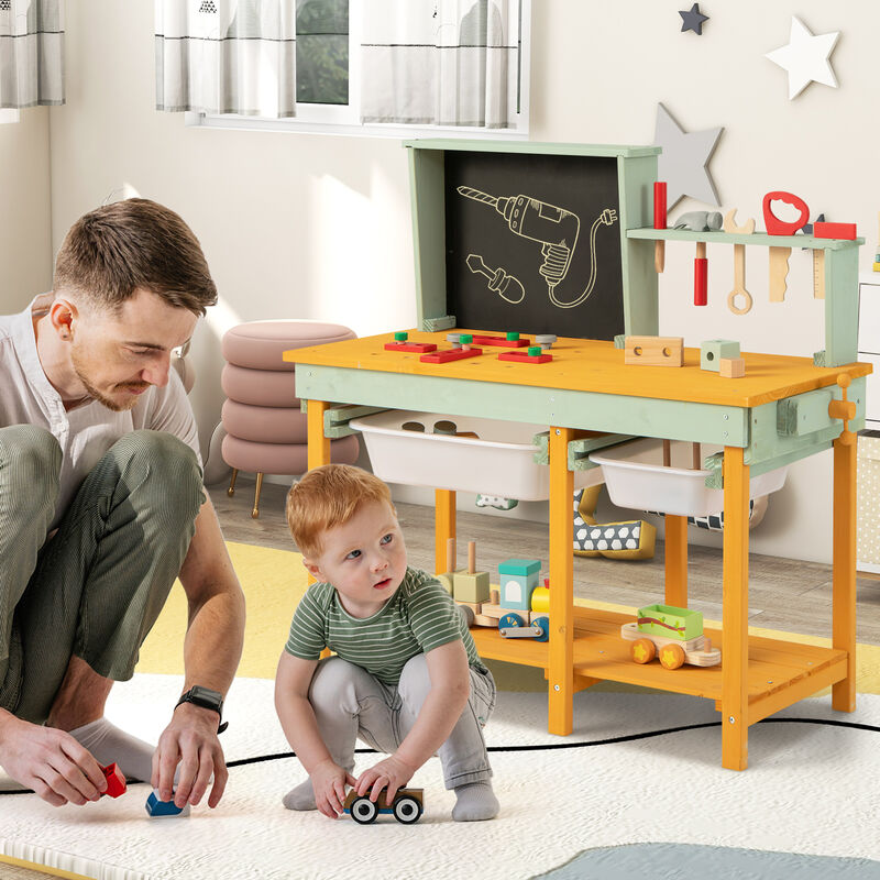 Kids Wooden Toy Workbench with Storage Space and Blackboard image number 1