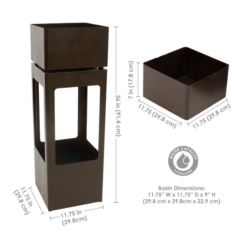 Sunnydaze Serene Showers Zinc Water Fountain with Planter and LEDs - 36"