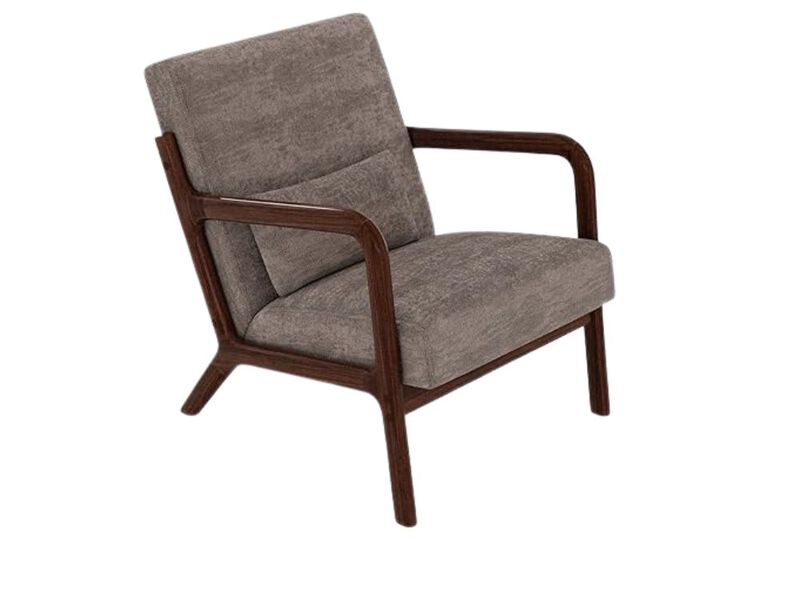 Accent Chair &ndash; Light Camel Boucle Armchair with Round Back & Wood Legs image number 0