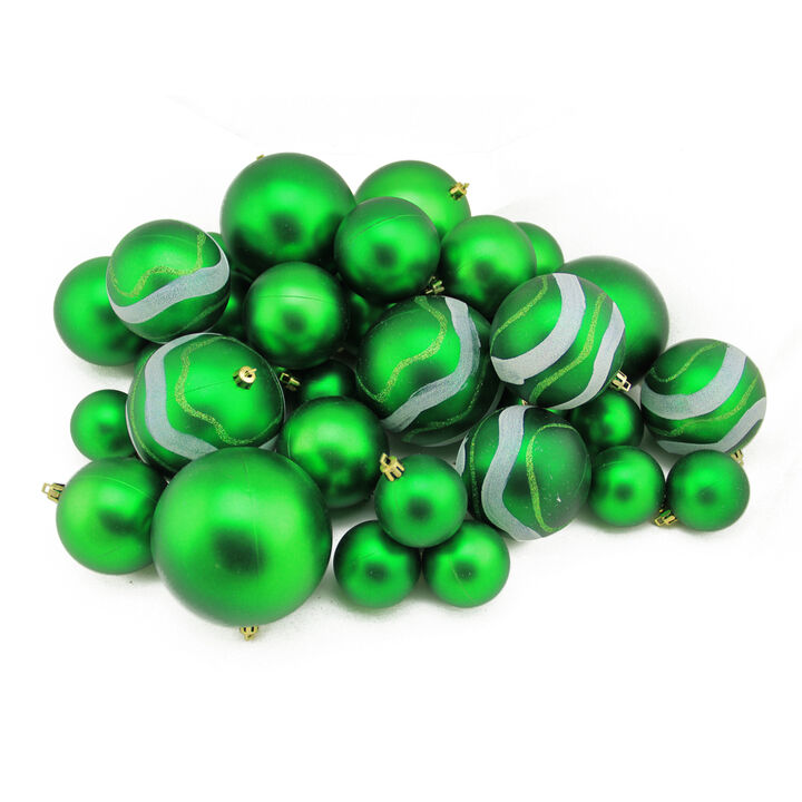 39ct Green Shatterproof 2-Finish Christmas Ball Ornaments 4" (100mm)