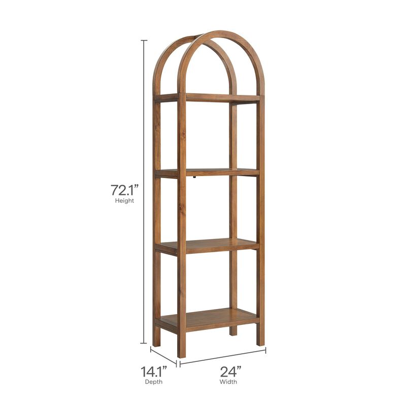 Modway Vexley 72 Inch Tall Narrow Arched Bookshelf in Walnut &ndash; Modern Pine and Acacia Wood Open Display Bookcase for Living Room, Office, Reading Nook image number 2
