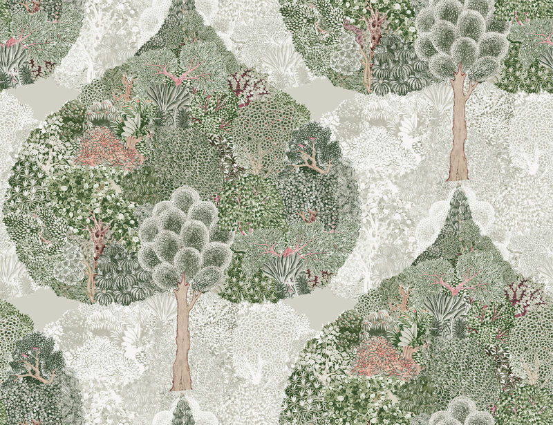 Mystic Forest Green & Coral Wallpaper image number 0