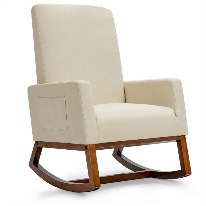 Upholstered High-Back Rocking Lounge Chair with Side Pocket