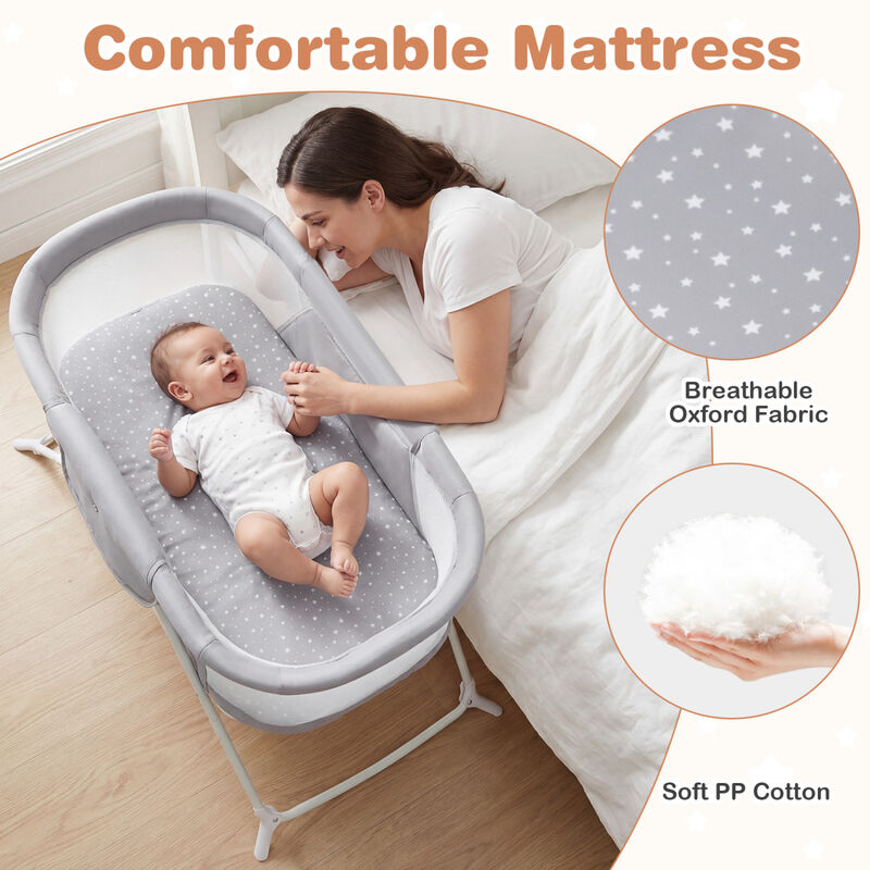 2 in 1 Baby Bedside Sleeper Bassinet with Rocking Motion and Breathable Mesh for Nursery image number 4