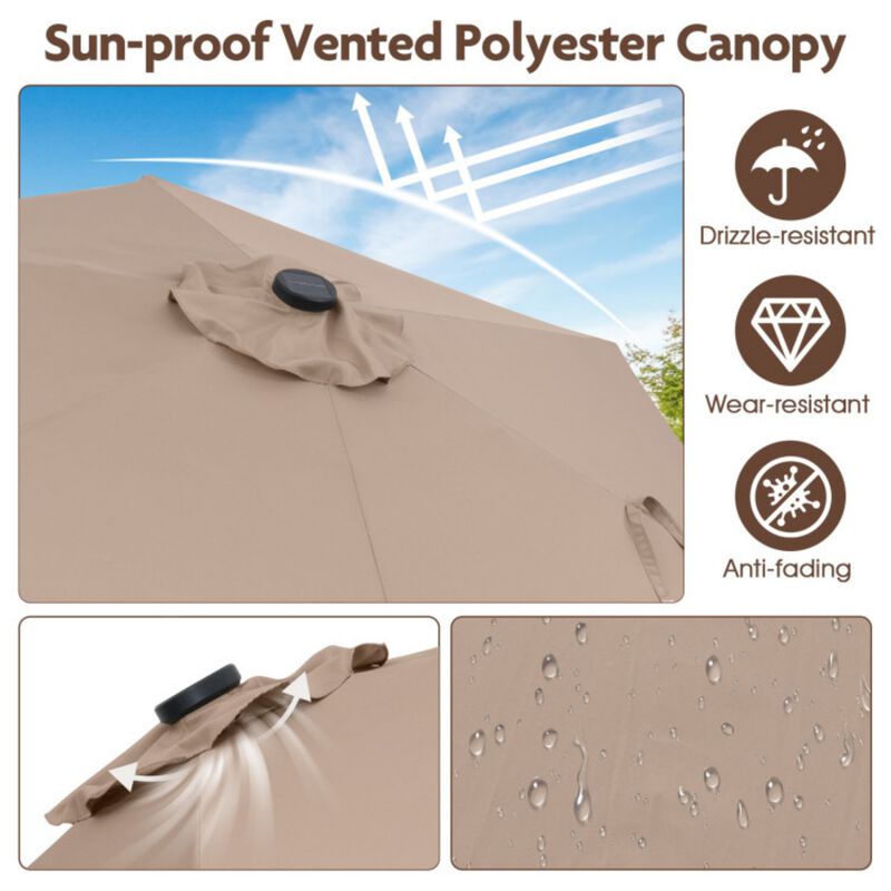 7.5 Feet Solar Powered Patio Umbrella with LED Lights and Crank Handle image number 6