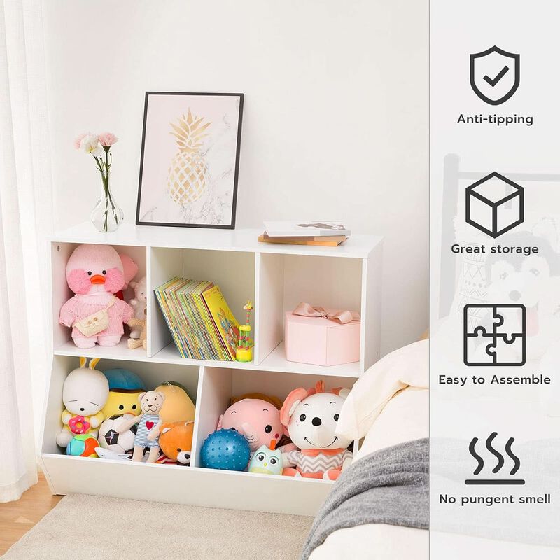 ShipItFurniture White 35.4" Kids Bookshelf - 3 Compartments with Tiltable Toy Bins image number 2