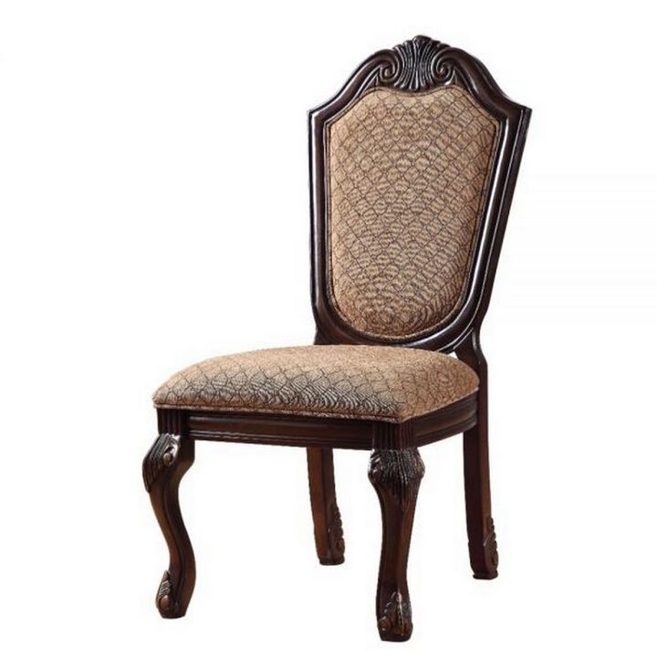 Side Chair with Padded Seating and Cabriole Legs, Set of 2, Brown-Benzara