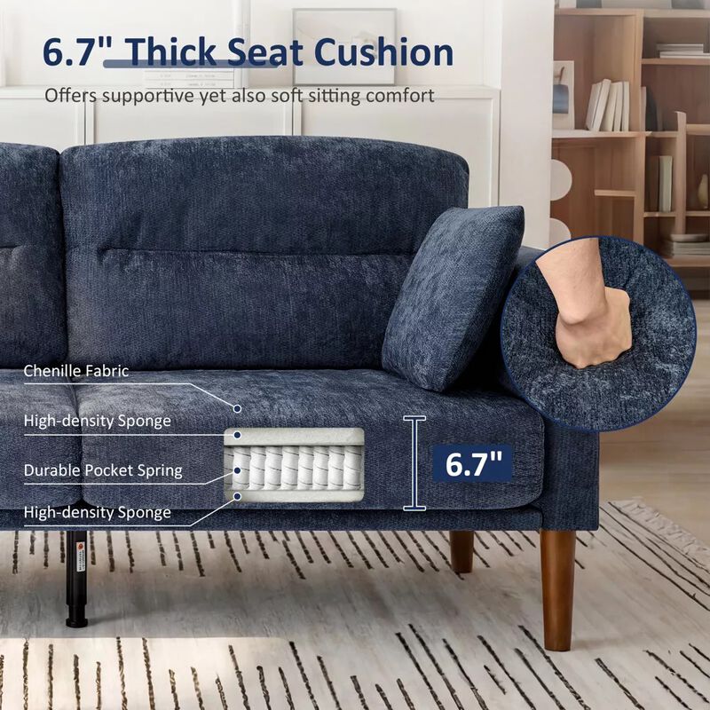 Vipbear 69" Chenille Loveseat Sofa with Foldable Side Tray Table, Thick Deep Cushion 2-Seater Couch image number 2