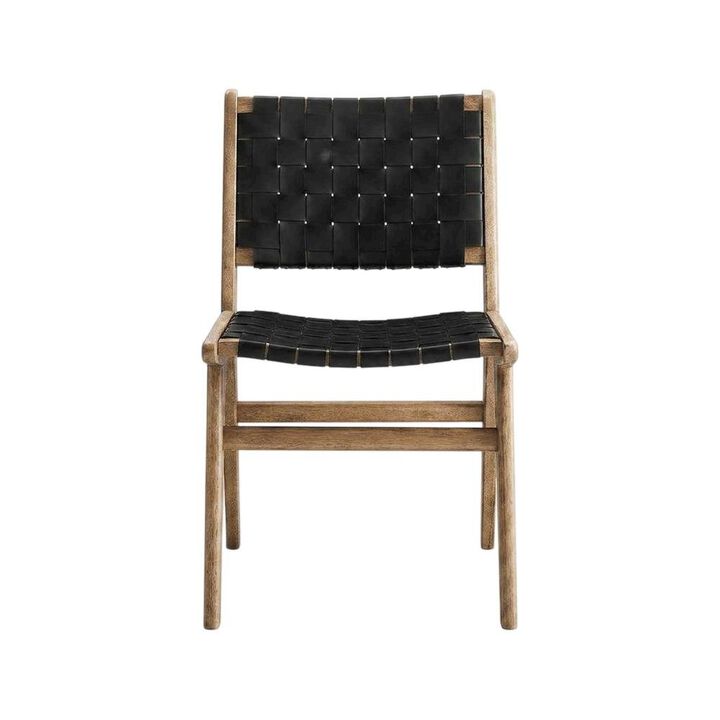 Leather-Upholstered Wood Dining Side Chairs, Set of 2