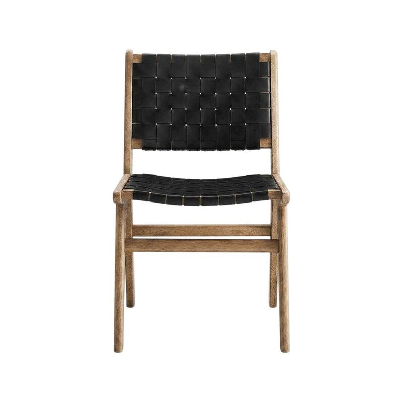 Leather-Upholstered Wood Dining Side Chairs, Set of 2 image number 0