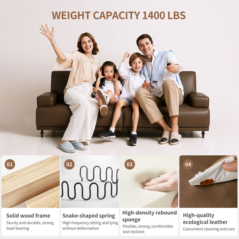 Leather Sofa for Living Room & Bedroom 75.3" Brown