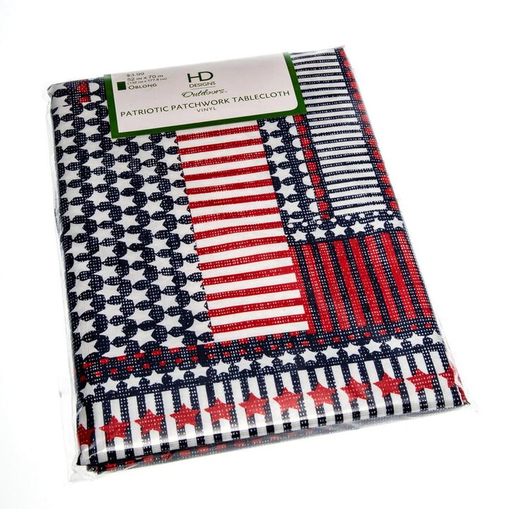 Carnation Home Fashions "Patriotic Patchwork" Vinyl Flannel Backed Tablecloth - 60x60", Red/White/Blue