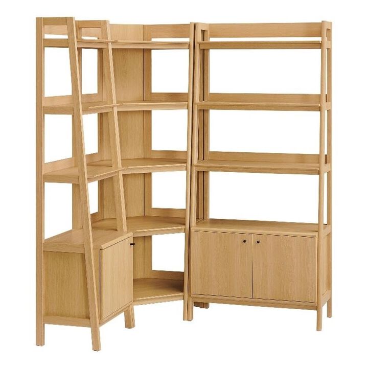 Modway Bixby 3-Piece Corner Bookshelf Set with Wide and Narrow Bookcases in Walnut &ndash; 12-Tier Wood Bookcases with Open Shelves and Base Cabinets for Living Room, Bedroom, Or Home Office
