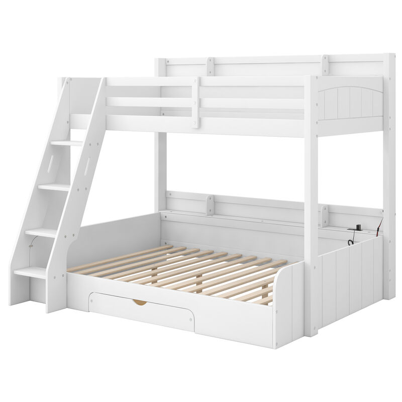 Whisen Bunk Bed with Storage Shelves, LED, Charging Station and a Drawer image number 6