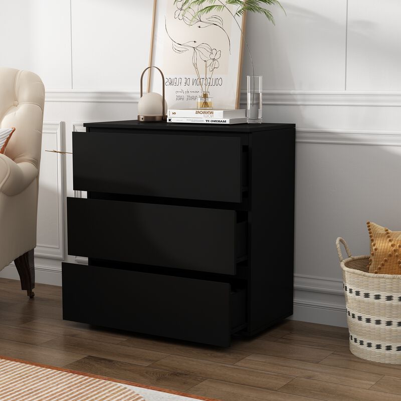 FUFU&GAGA 3-Drawer Modern Dresser with Sleek Design, Spacious Storage, (30.3" W x 15.7" D x 32.3" H), Black