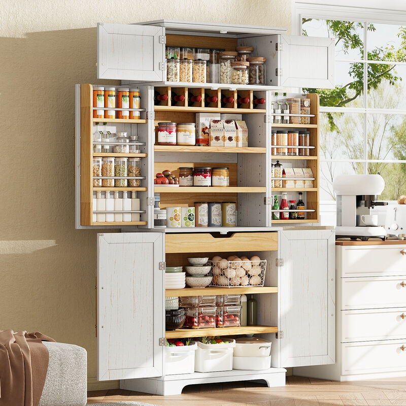 Merax Tall Farmhouse Kitchen Pantry Cabinet with 8 Door Shelves image number 2