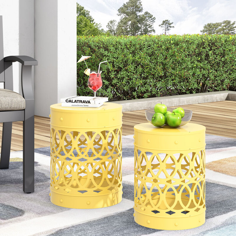 Merax Set of 2 Nesting Cylindrical Side Tables with Iron Cutout Frame image number 2
