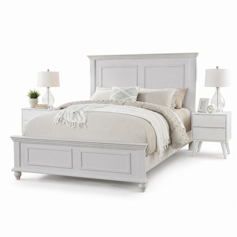 King Bedroom Set, White Wood, 3 Piece Set with 2 Nightstands image number 0