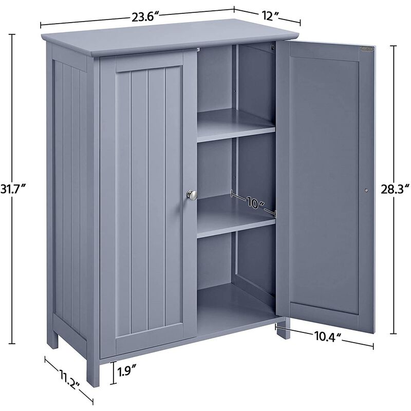 Hivvago Gray Wood 2-Door Freestanding Bathroom Floor Cabinet Kitchen Storage Cupboard