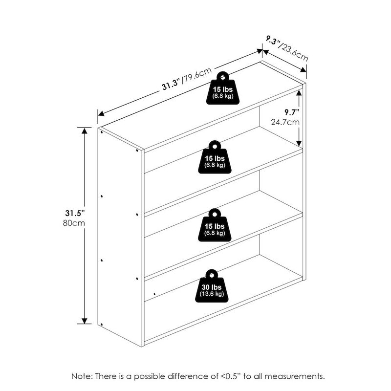 Pasir 3-Tier Open Shelf Bookcase, Bookshelf, 31.5 Inch Wide, Espresso