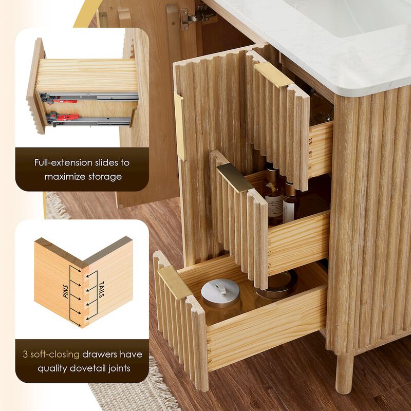 Altair-12 Double Bathroom Vanity in Washing Light Brown Grain White Engineered Stone